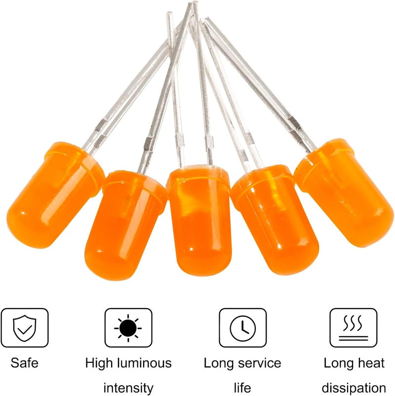 Juasky 150pcs 5mm LED Diode Lights,Light Emitting Diodes,Orange LED for Science Experiment DIY Projects - Image 3
